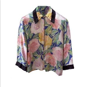 80s VINTAGE Kimono-Style Floral Zip Jacket
